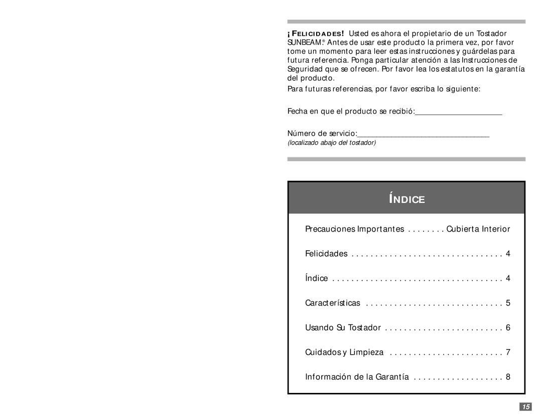 Sunbeam 3842 user manual Índice 