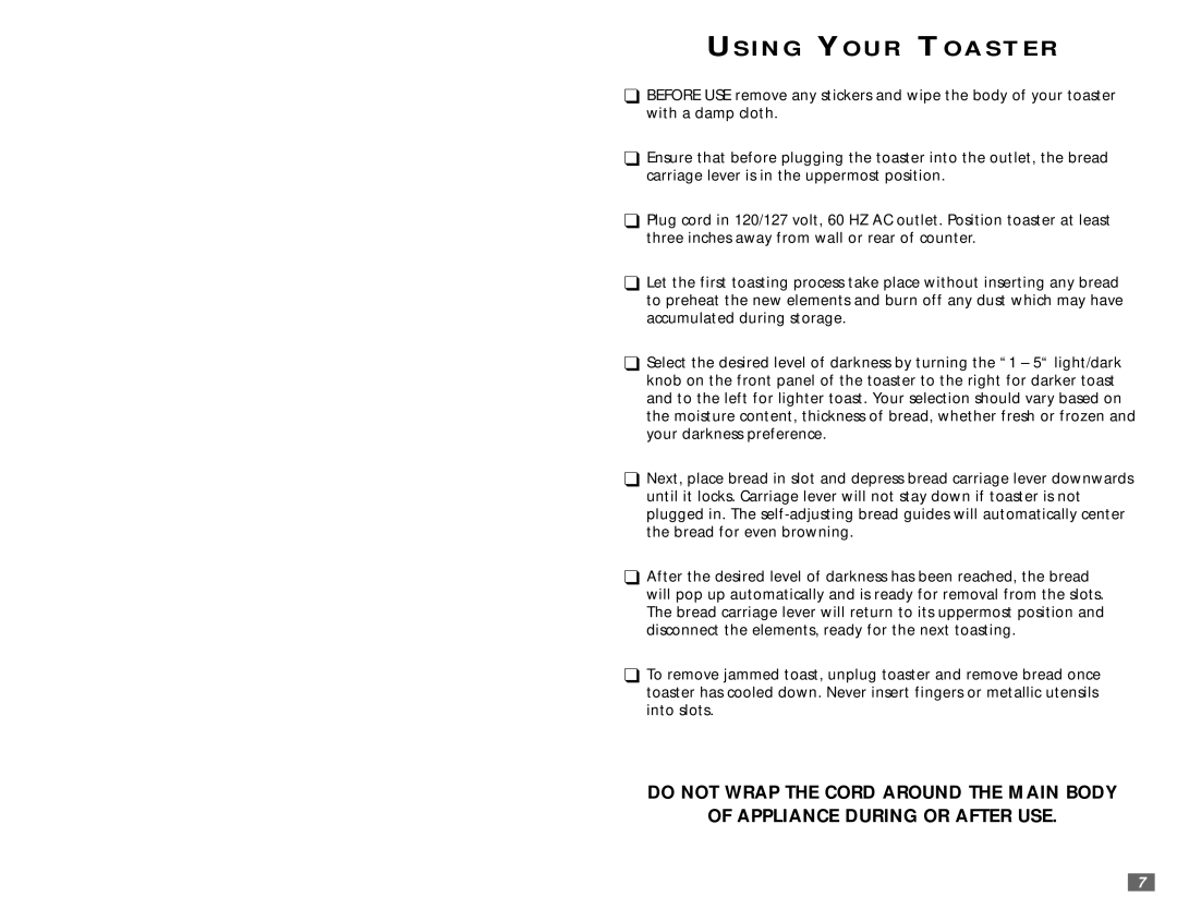 Sunbeam 3842 user manual Using Your Toaster 