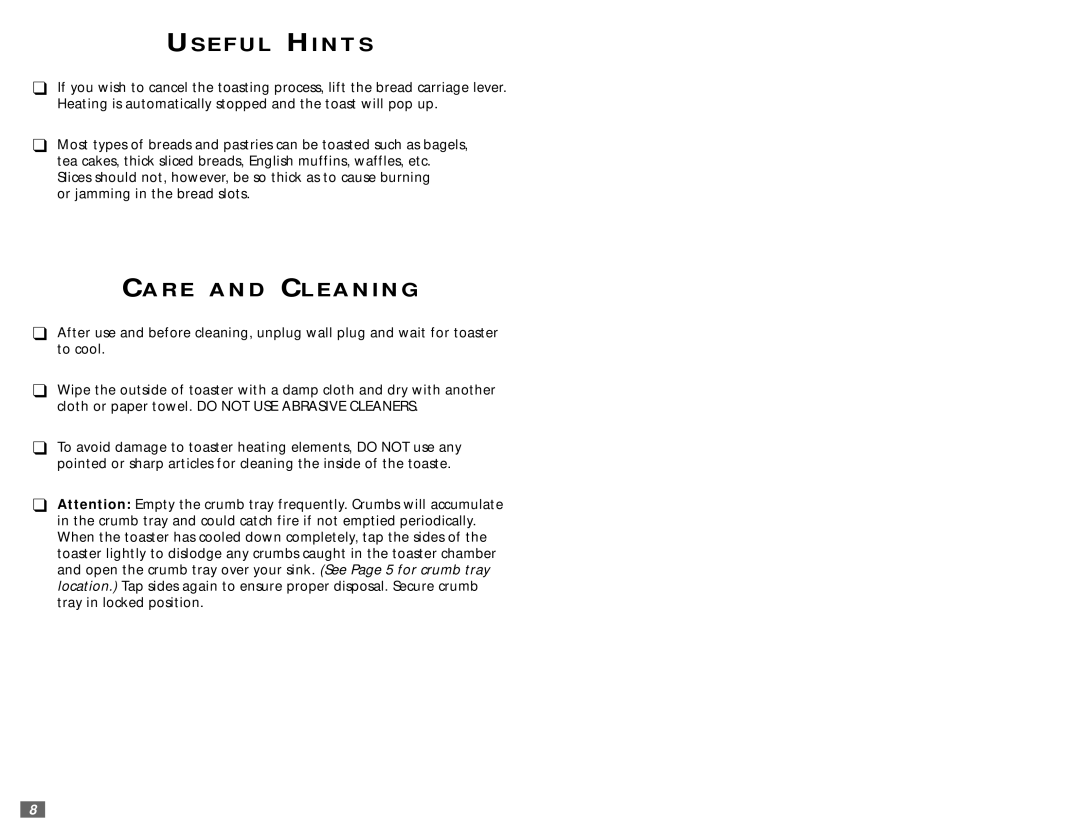 Sunbeam 3842 user manual Useful Hints, Care and Cleaning 