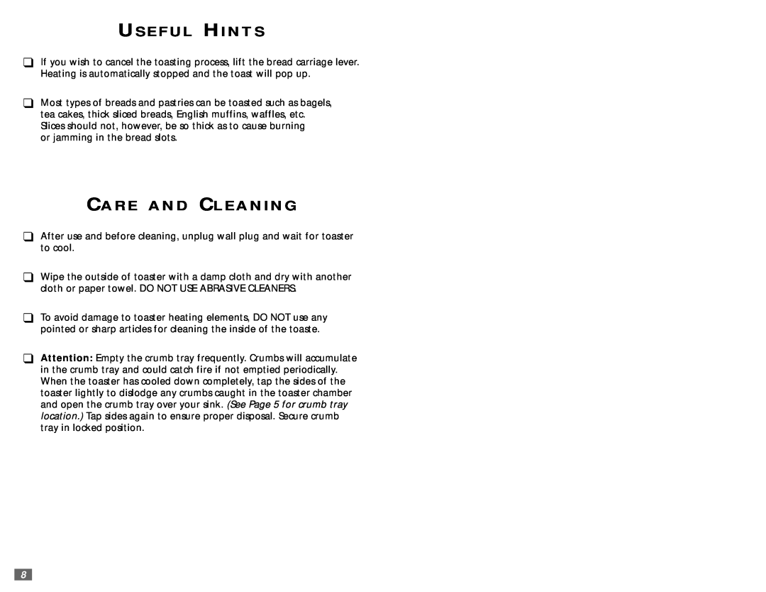 Sunbeam 3842 user manual Useful Hints, Care And Cleaning 