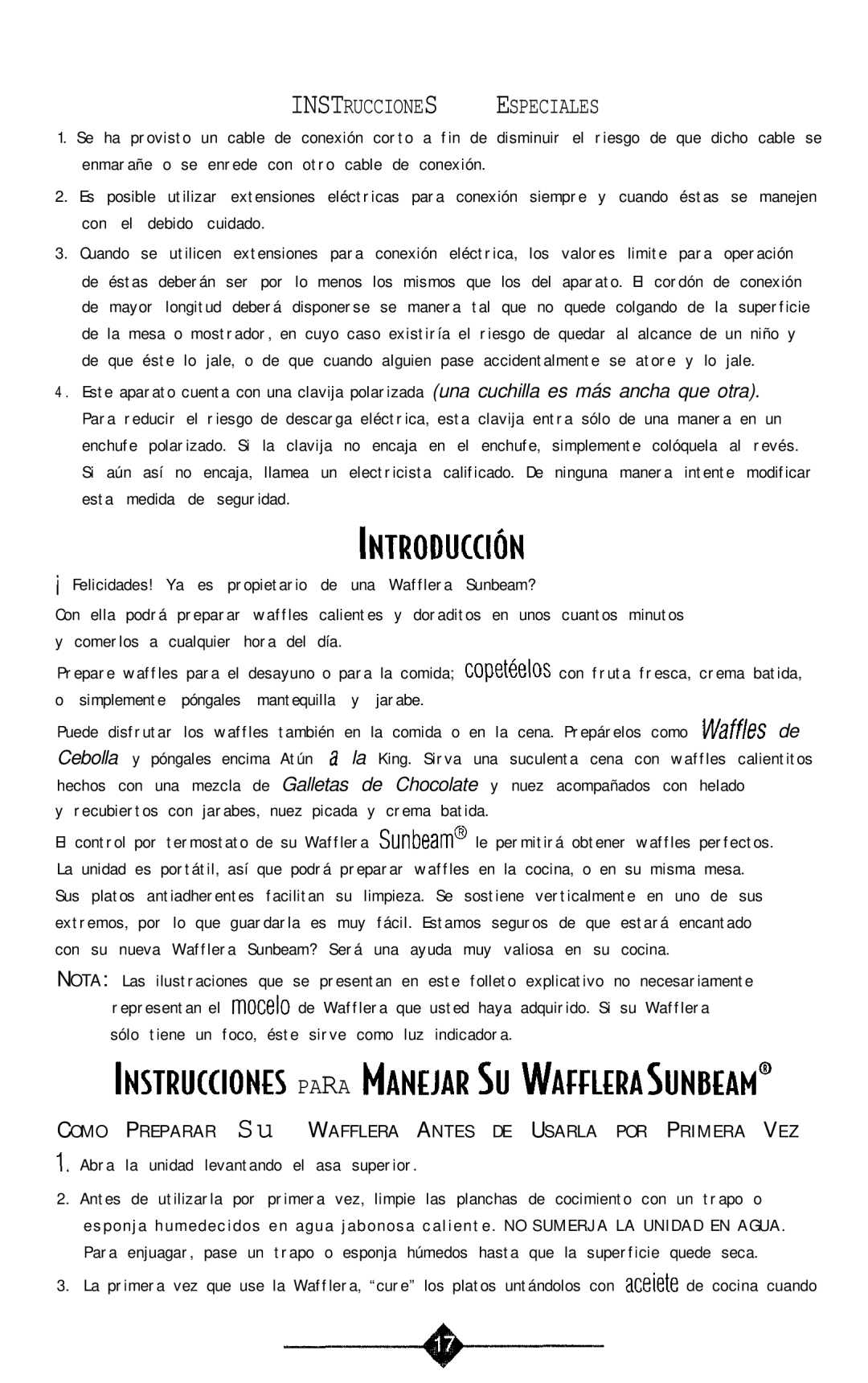 Sunbeam 3856-1 instruction manual Introducción 