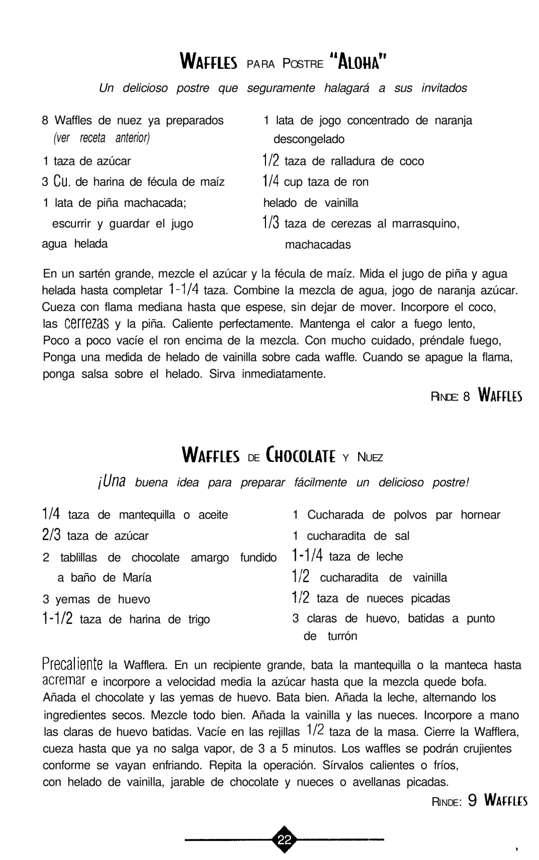 Sunbeam 3856-1 instruction manual Waffles, Ver receta anterior 