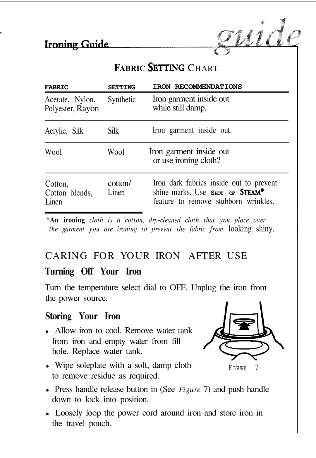 Sunbeam 3932 manual Turning Off Your Iron 