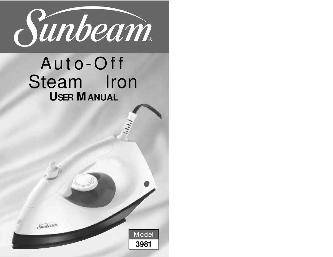 Sunbeam 3981 user manual T o O f f 