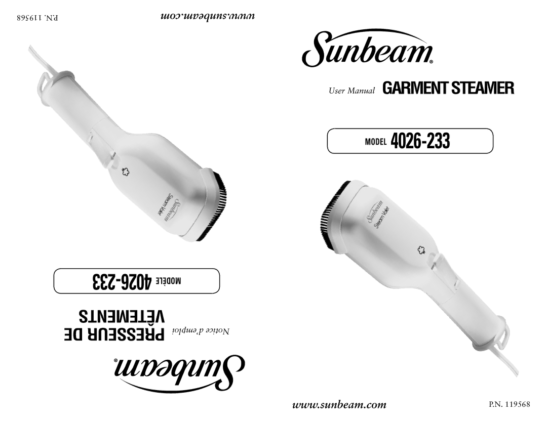 Sunbeam 4026-233 user manual Model 