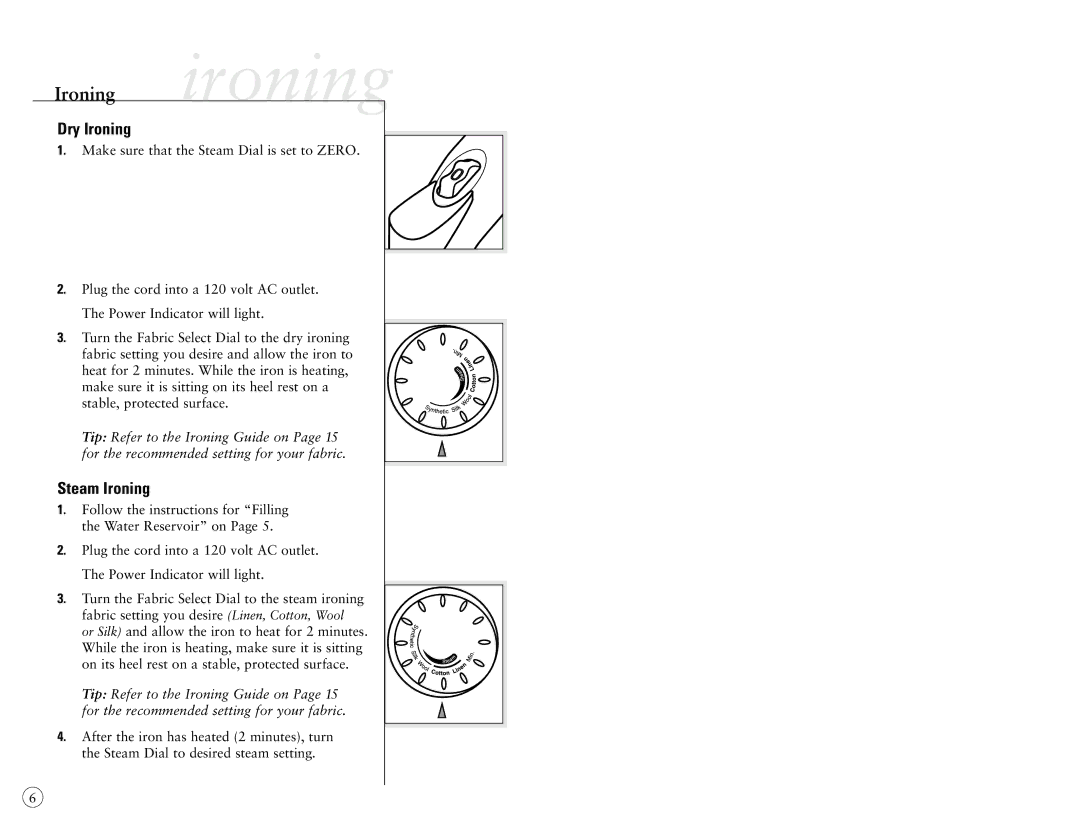 Sunbeam 4040-026 user manual Ironing ironing, Dry Ironing, Steam Ironing 