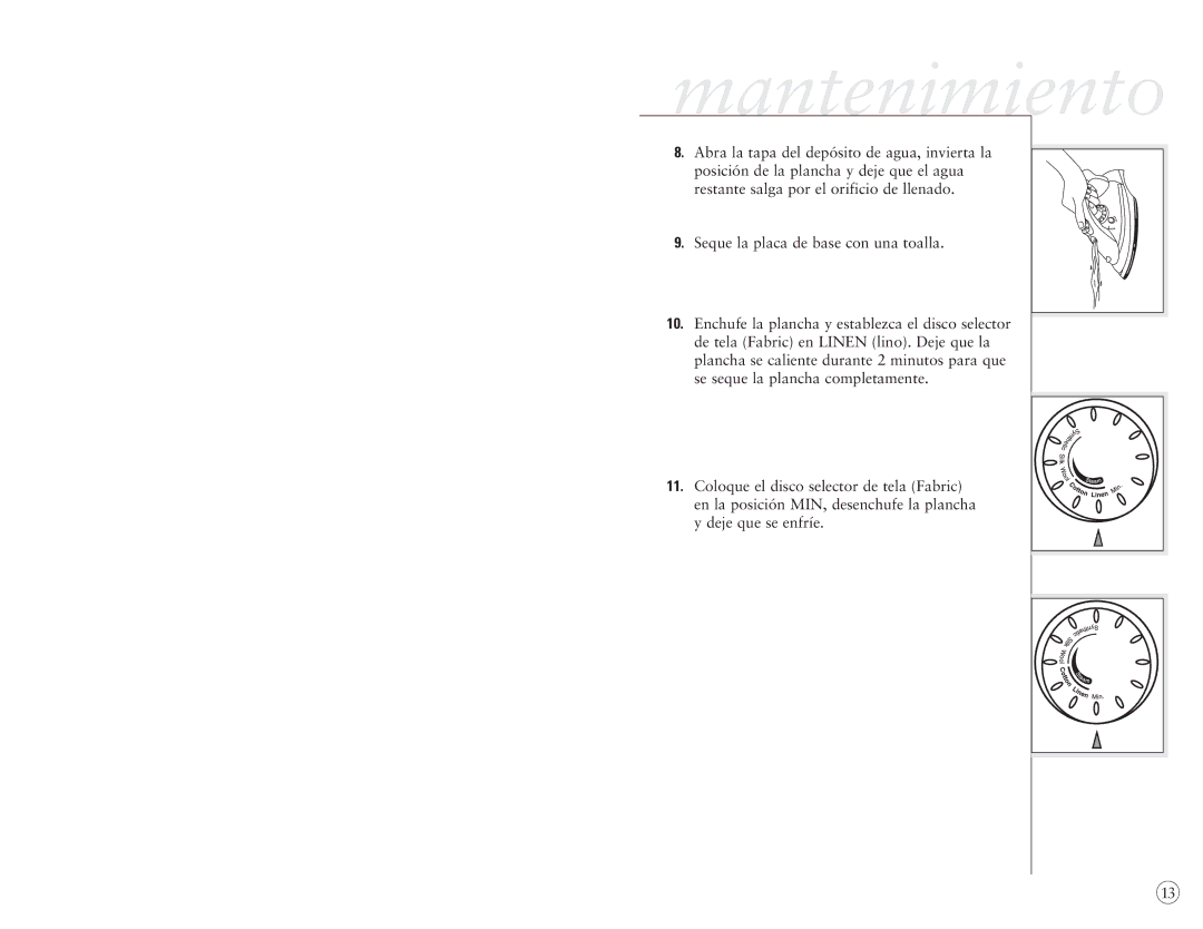 Sunbeam 4044, 4045 user manual Mantenimiento 