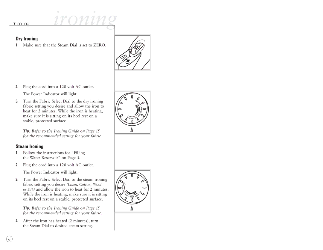 Sunbeam 4045, 4044 user manual Ironing ironing, Dry Ironing, Steam Ironing 