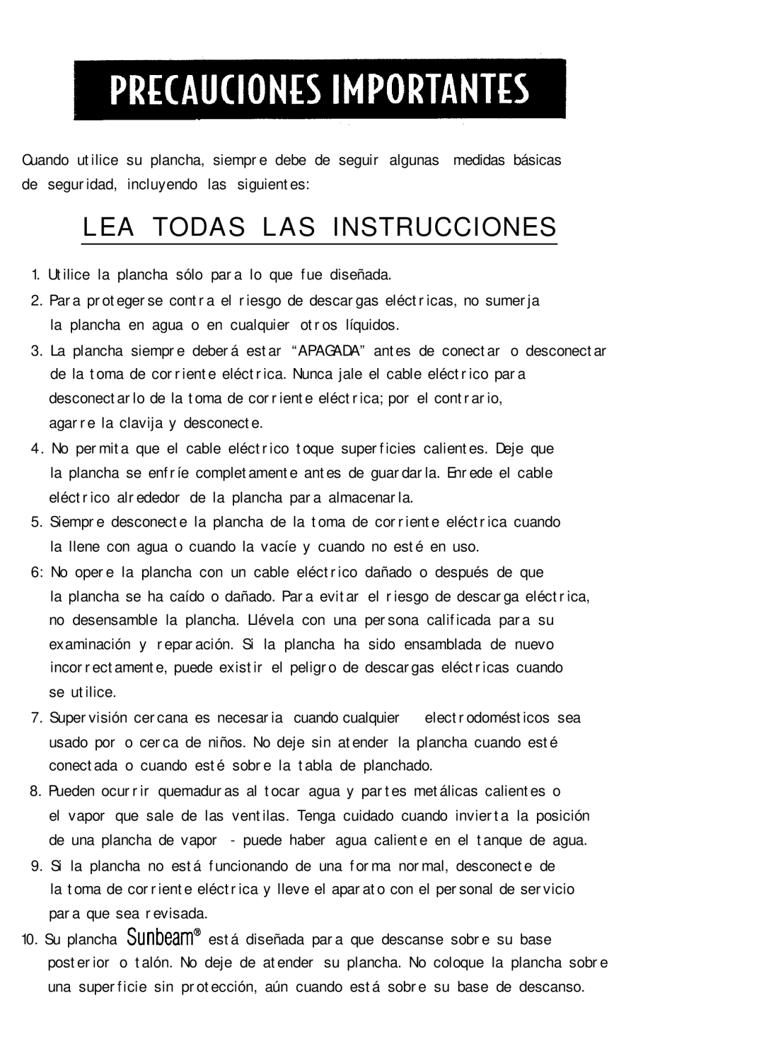 Sunbeam 4059 instruction manual LEA Todas LAS Instrucciones 