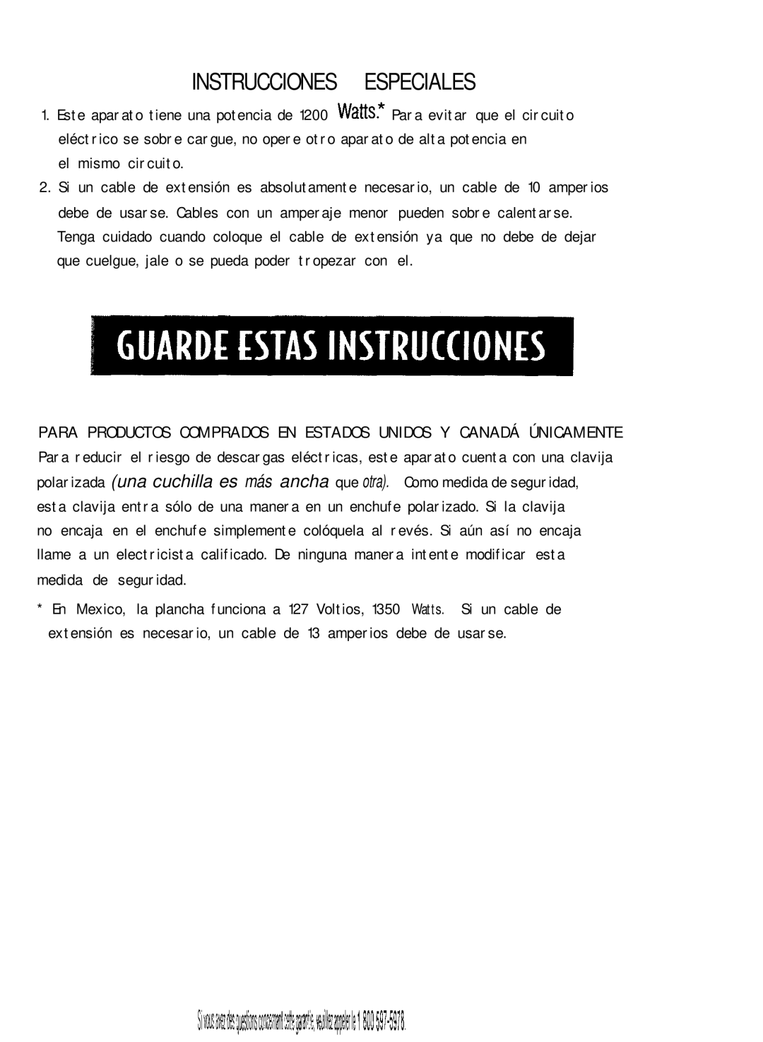 Sunbeam 4059 instruction manual Instrucciones Especiales 