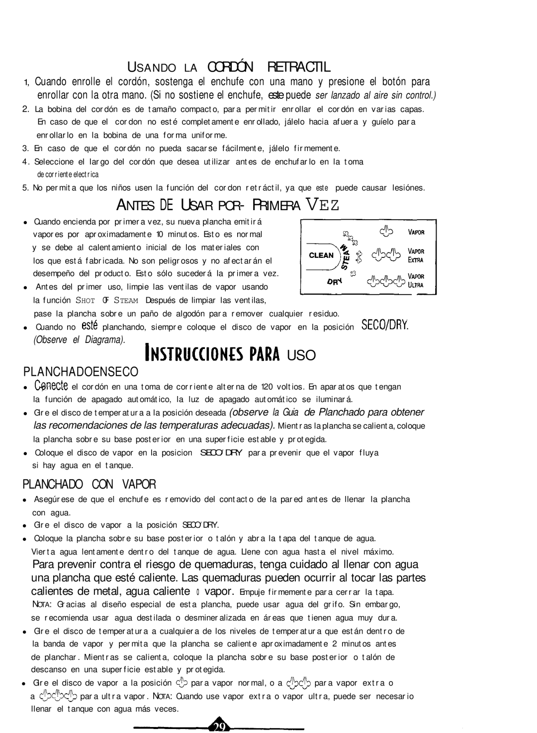 Sunbeam 4059 instruction manual Planchadoenseco, Planchado CON Vapor, Observe el Diagrama 