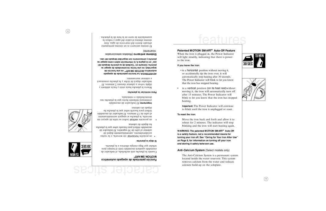 Sunbeam 4061, 4062, 4064, 4065, 4067 user manual Features, Características 