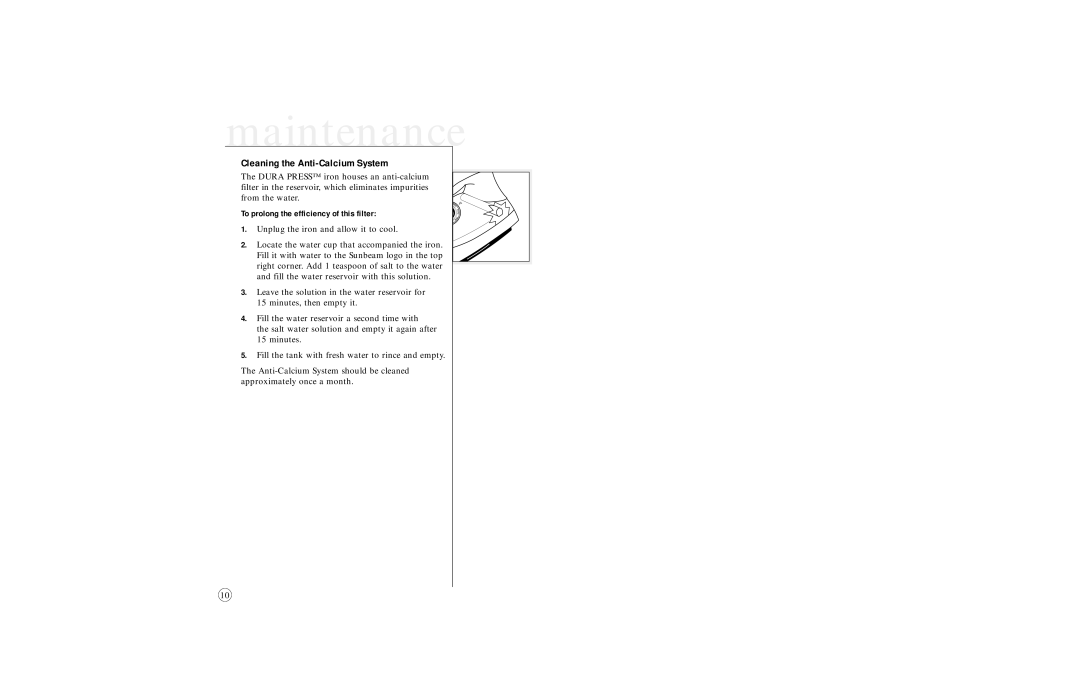 Sunbeam 4064, 4065 & 4067, 4061 Maintenance, Cleaning the Anti-Calcium System, To prolong the efficiency of this filter 
