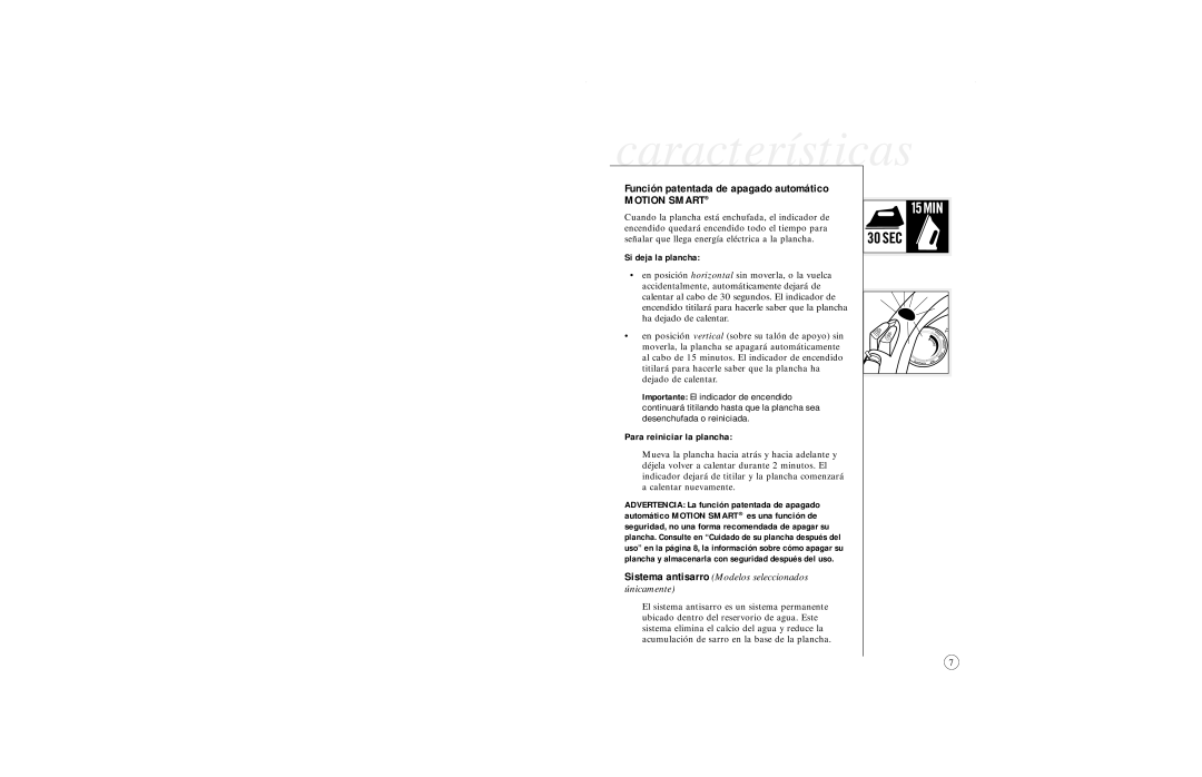 Sunbeam 4061, 4065 & 4067, 4064, 4062 user manual Características, Función patentada de apagado automático, Si deja la plancha 