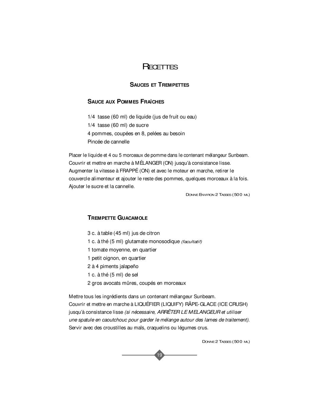 Sunbeam 4141, 4142 & 4144 instruction manual Recettes, Sauces ET Trempettes Sauce AUX Pommes Fraîches, Trempette Guacamole 