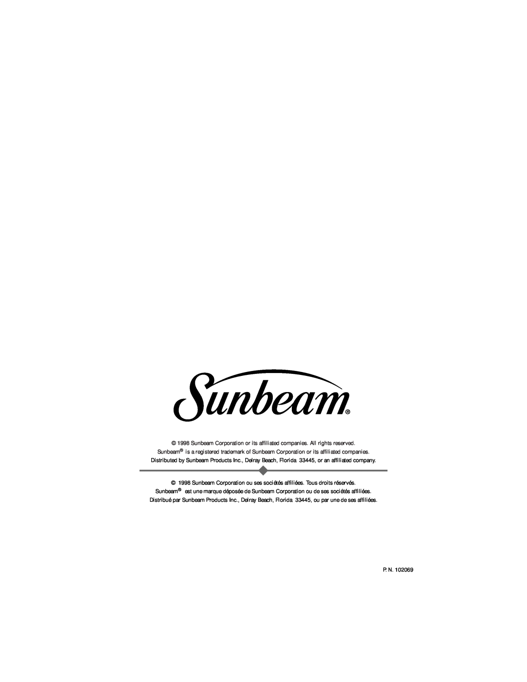 Sunbeam 4142 & 4144, 4141 instruction manual P. N 