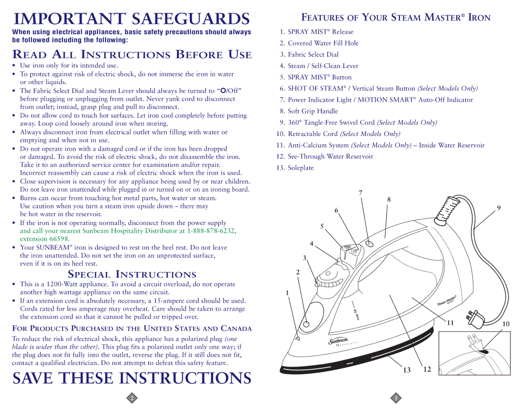 Sunbeam 4211-099, 4215-099 instruction manual Important Safeguards 