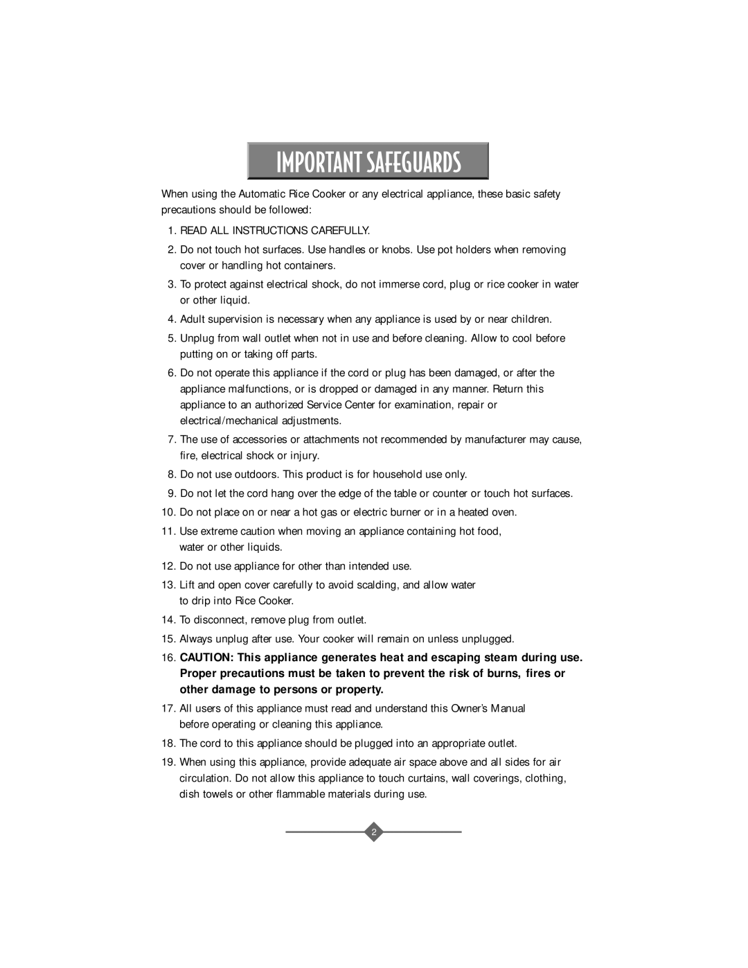 Sunbeam 4706, 4708 instruction manual Important Safeguards 