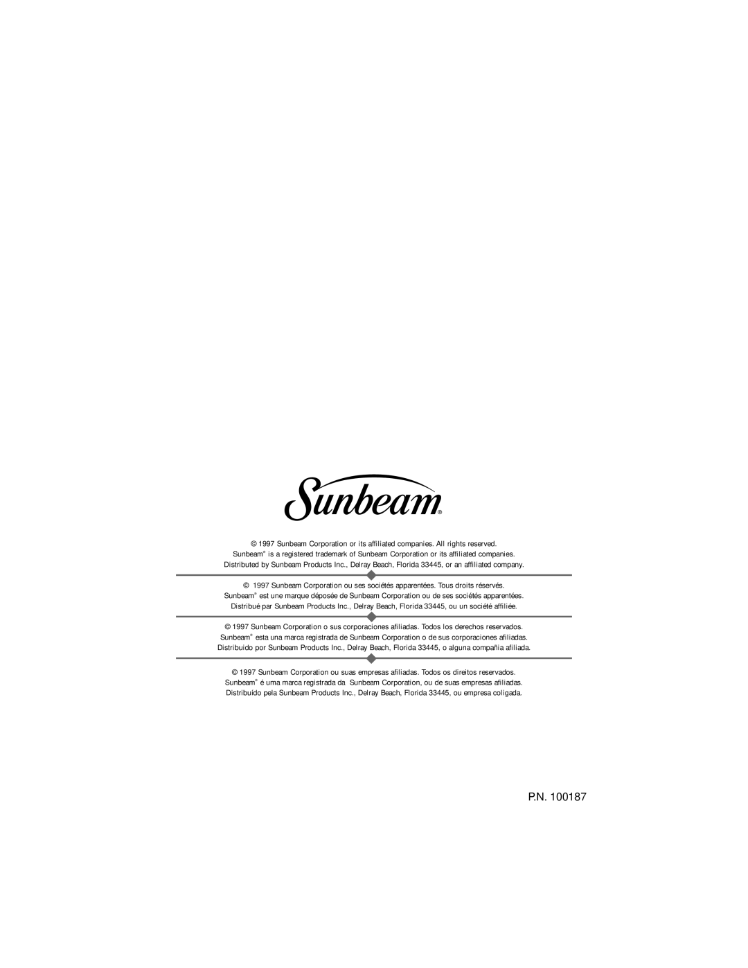 Sunbeam 4706, 4708 instruction manual 