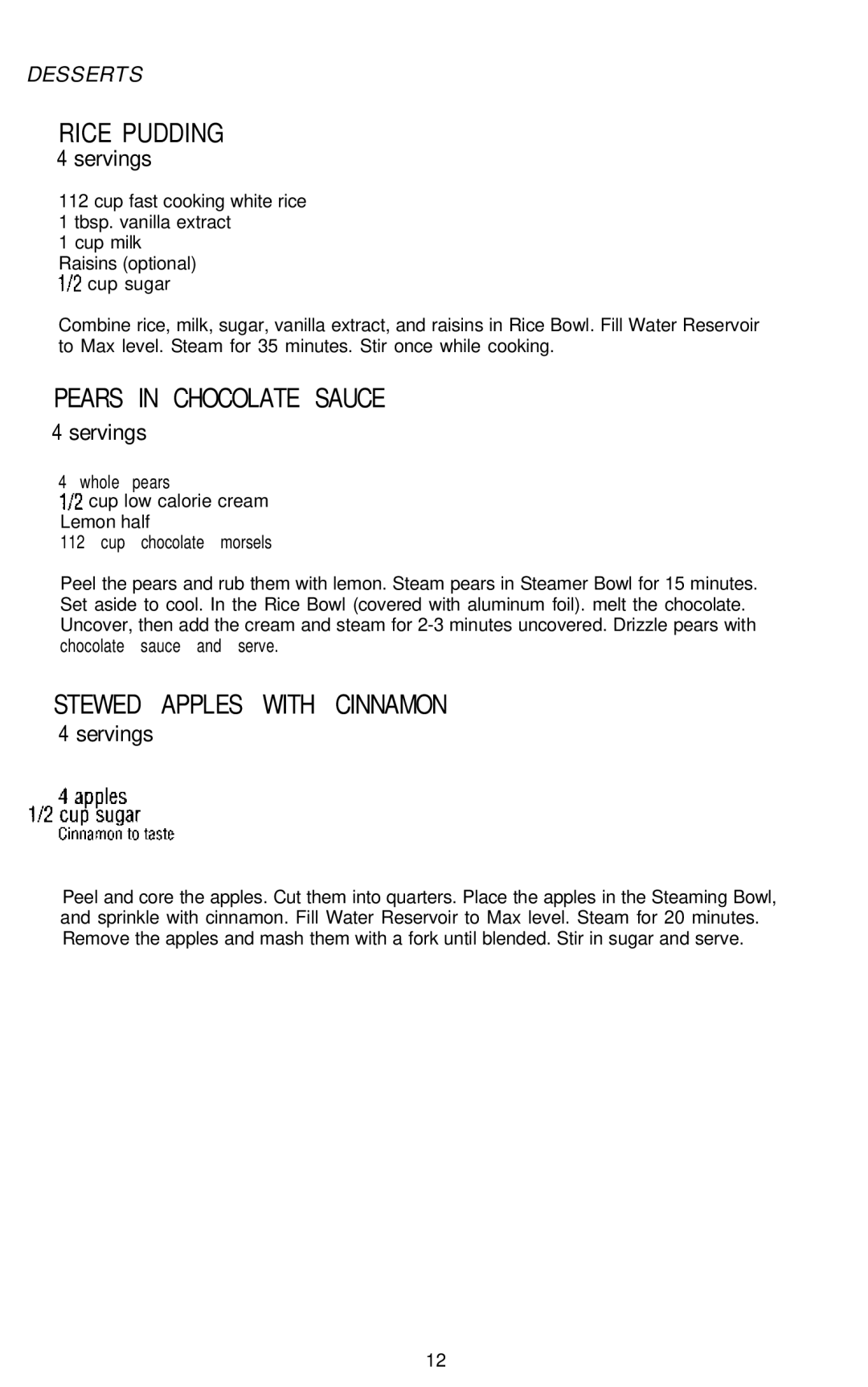 Sunbeam 4713 manual Rice Pudding 