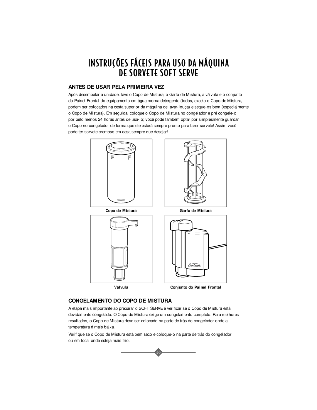 Sunbeam 4743, 4742 INSTRU‚ÍES FçCEIS Para USO DA MçQUINA, DE Sorvete Soft Serve, Antes DE Usar Pela Primeira VEZ 