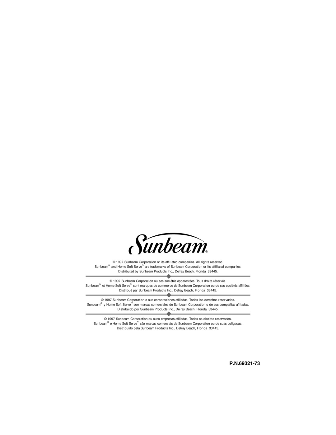 Sunbeam 4743, 4742 instruction manual 69321-73 