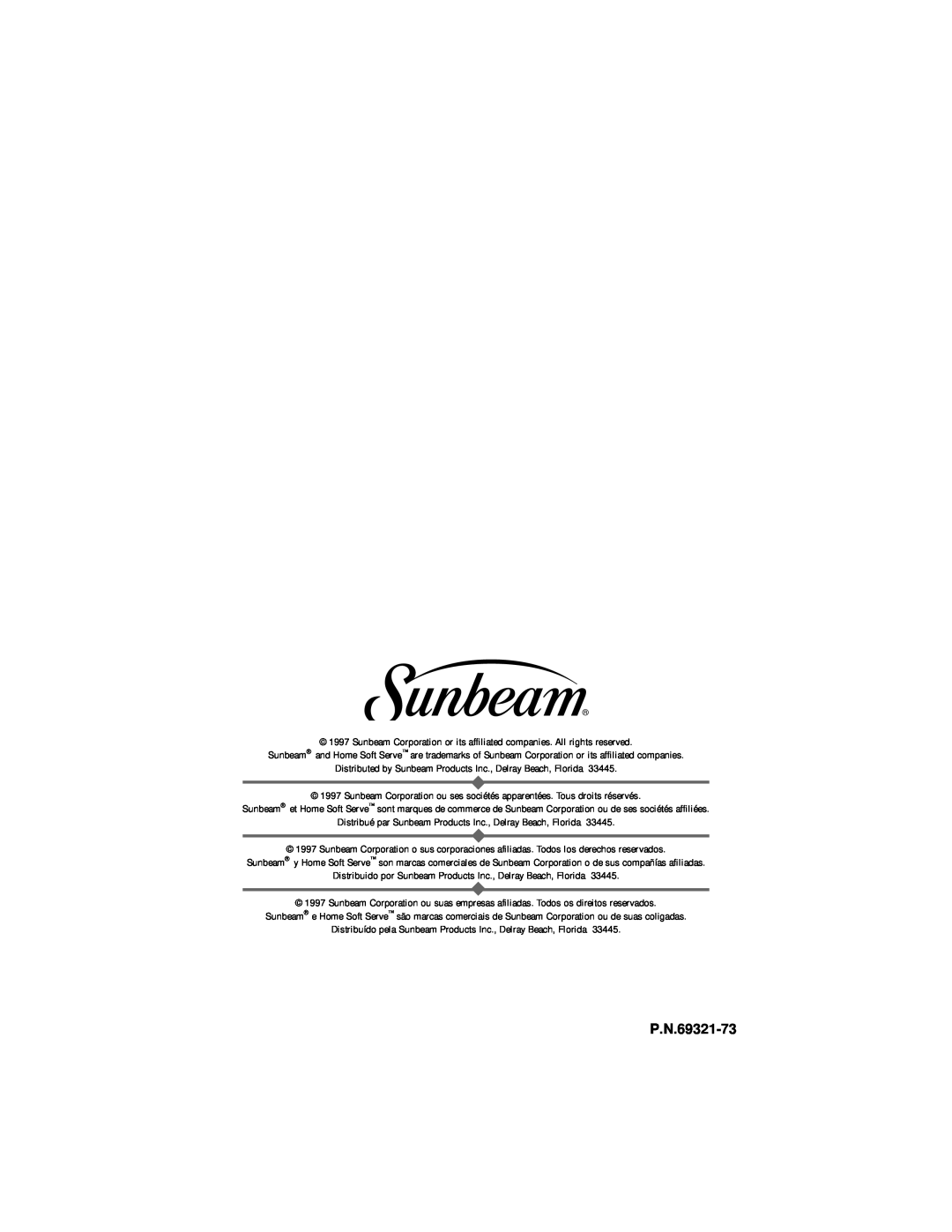 Sunbeam 4743, 4742 instruction manual P.N.69321-73 