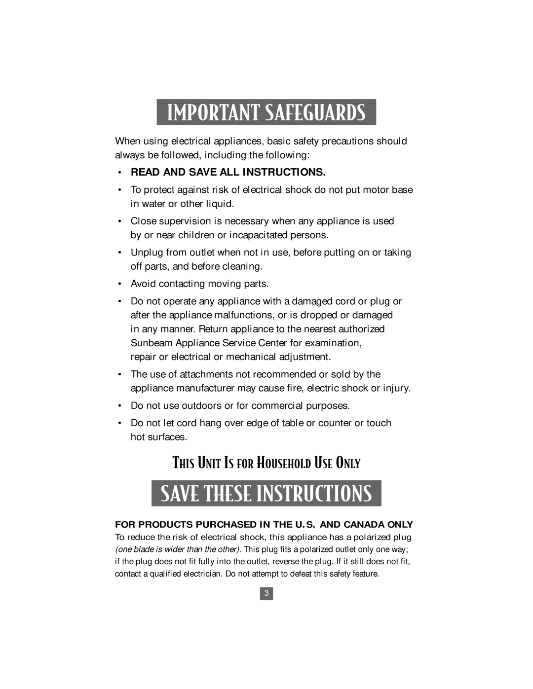 Sunbeam 4744 instruction manual Important Safeguards 