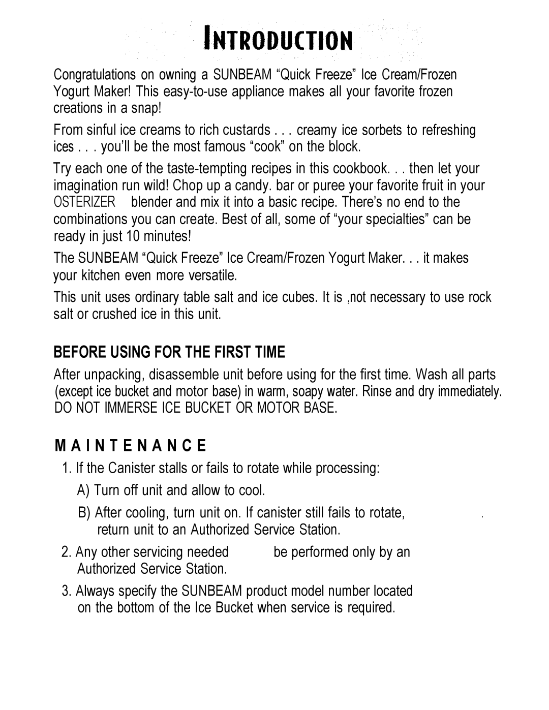 Sunbeam 4744 instruction manual Before Using for the First Time 