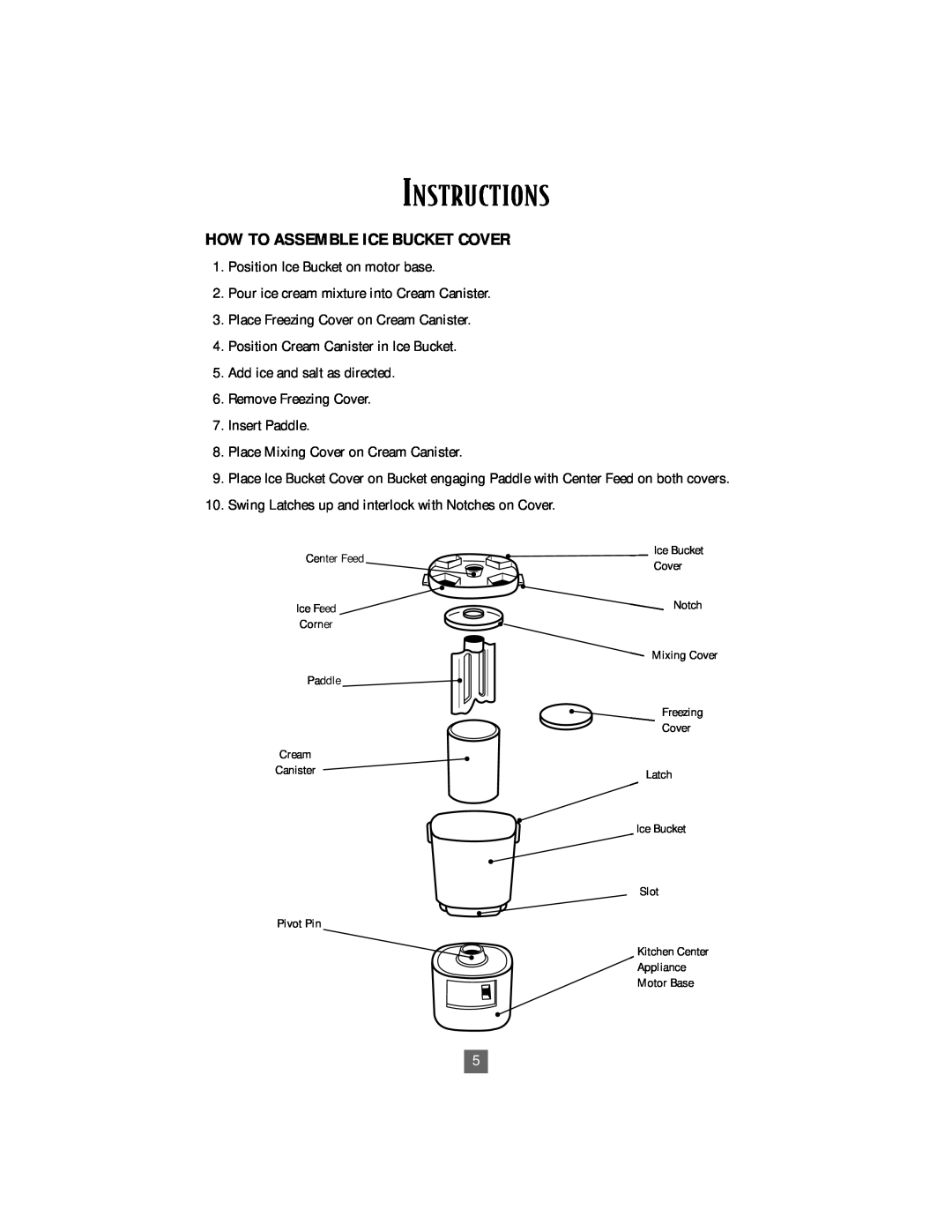 Sunbeam 4744 instruction manual Instructions, How To Assemble Ice Bucket Cover 