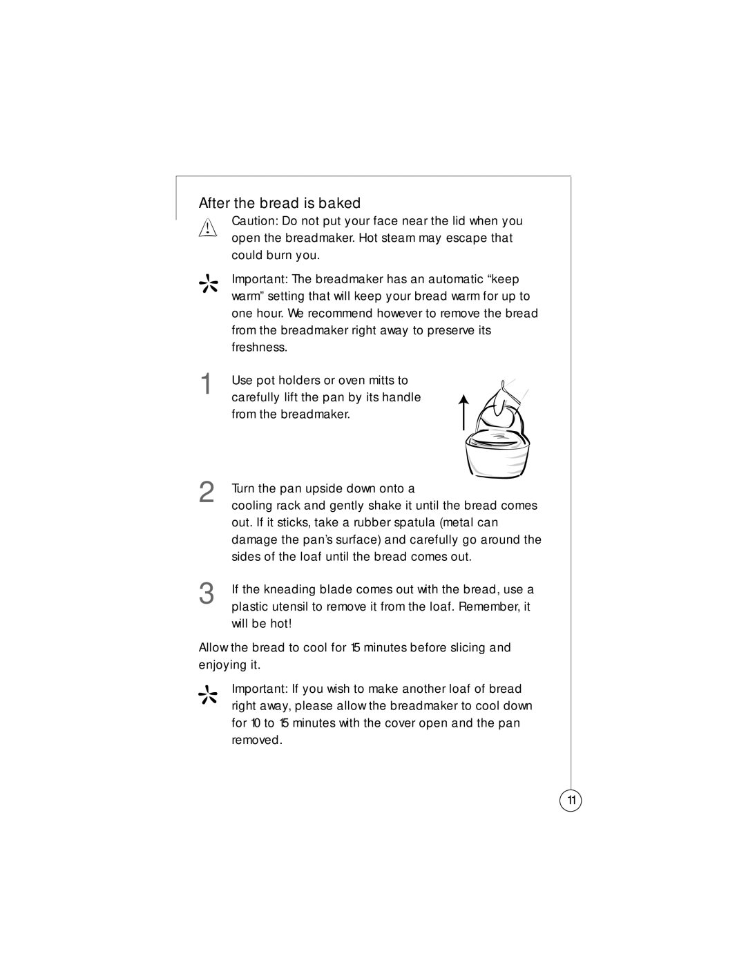 Sunbeam 102817, 5834 user manual After the bread is baked 