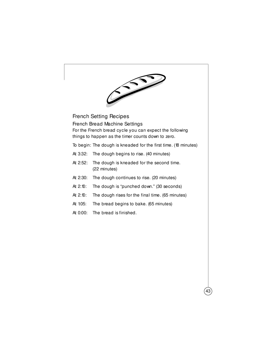 Sunbeam 102817, 5834 user manual French Setting Recipes, French Bread Machine Settings 