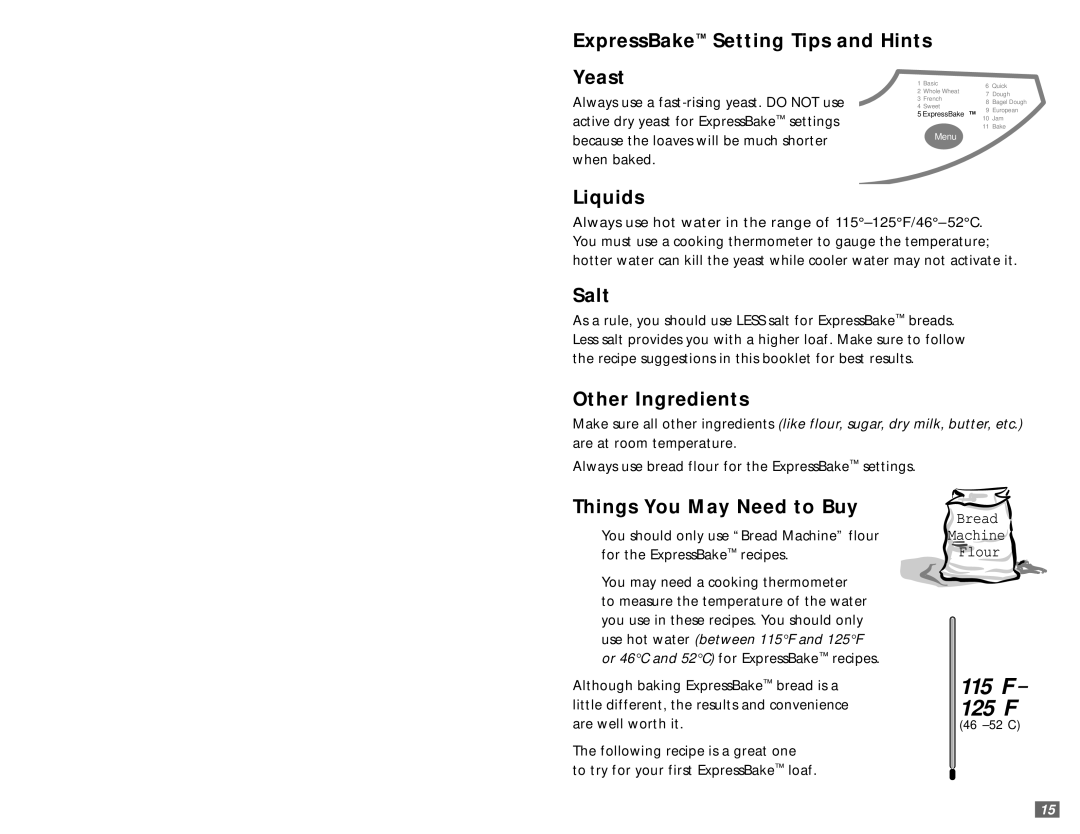 Sunbeam 5890 user manual ExpressBake Setting Making Bread In Under 1 Hour 