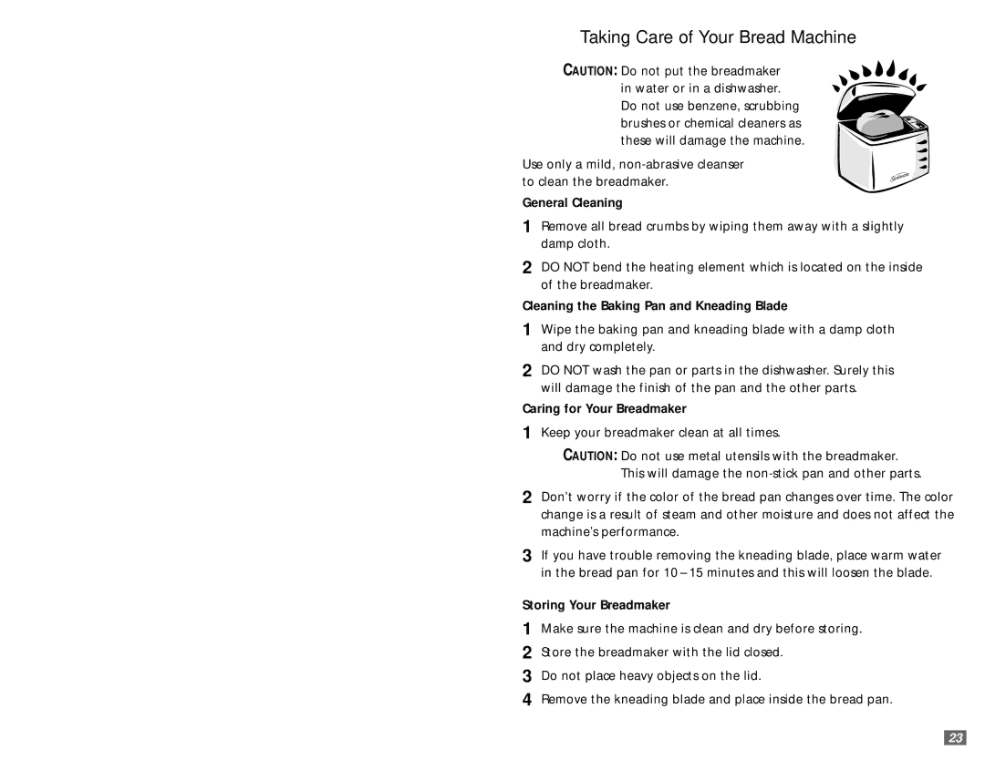 Sunbeam 5890 user manual Taking Care of Your Bread Machine, General Cleaning 