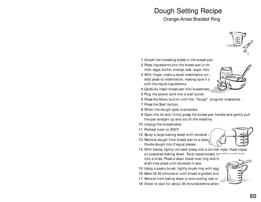 Sunbeam 5890 user manual Dough Setting Recipe, Orange-Anise Braided Ring 