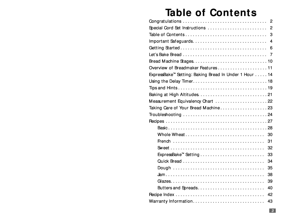 Sunbeam 5890 user manual Table of Contents 