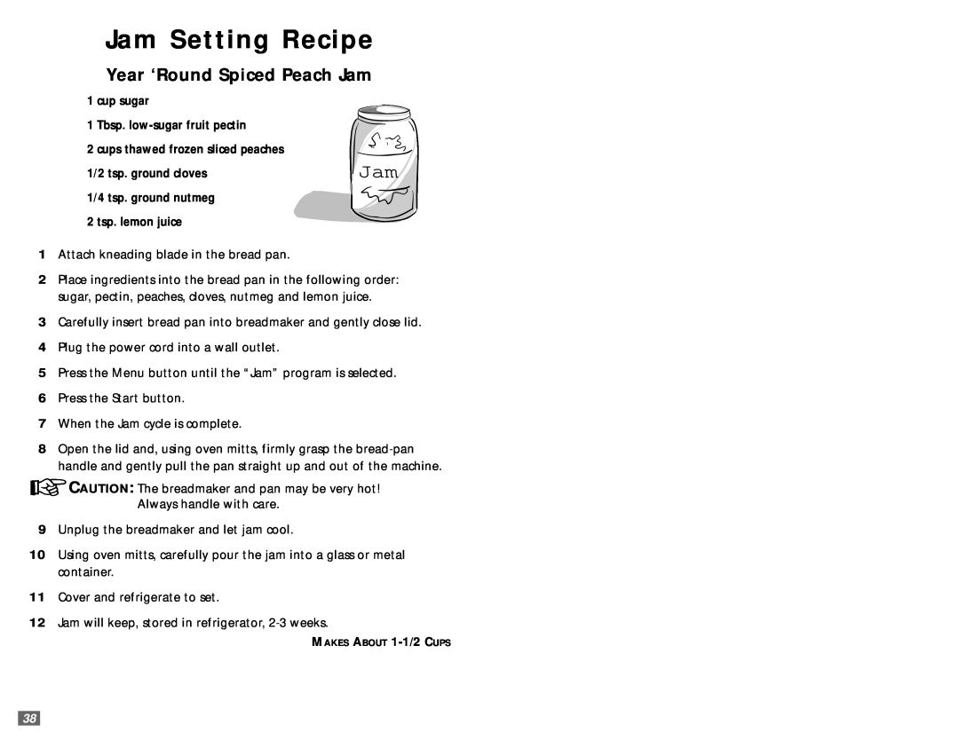 Sunbeam 5890 user manual Jam Setting Recipe 