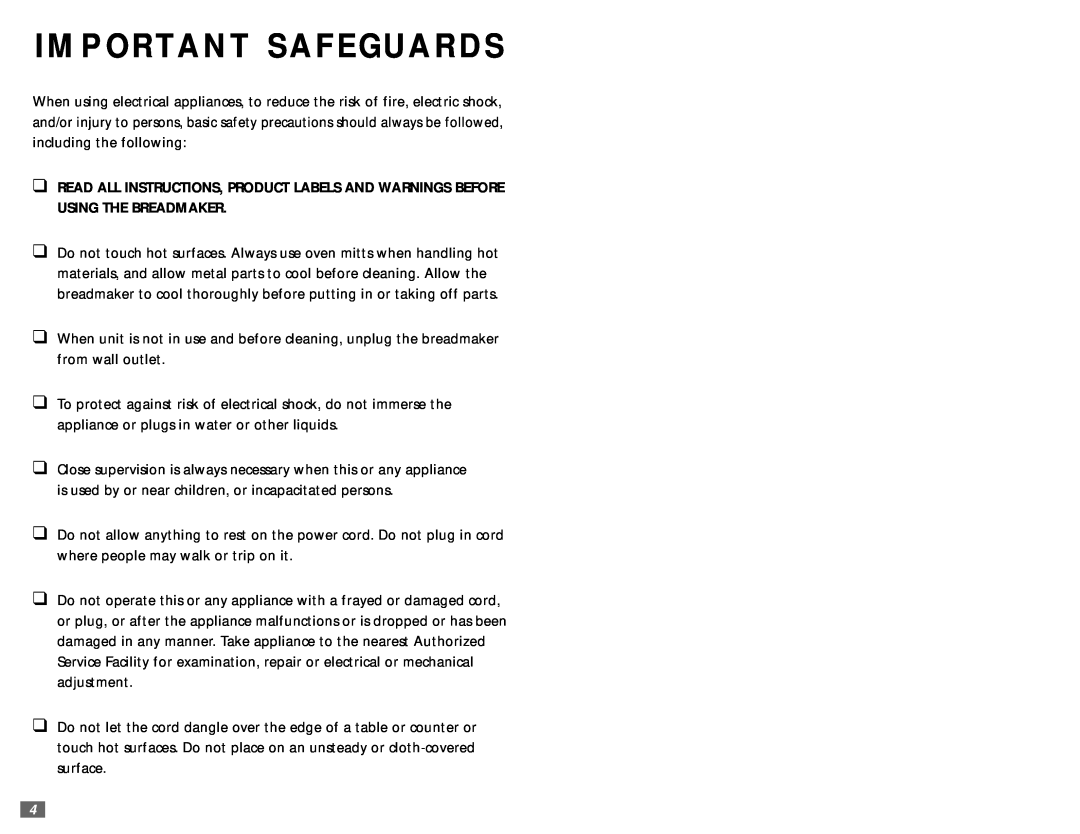 Sunbeam 5890 user manual Important Safeguards 