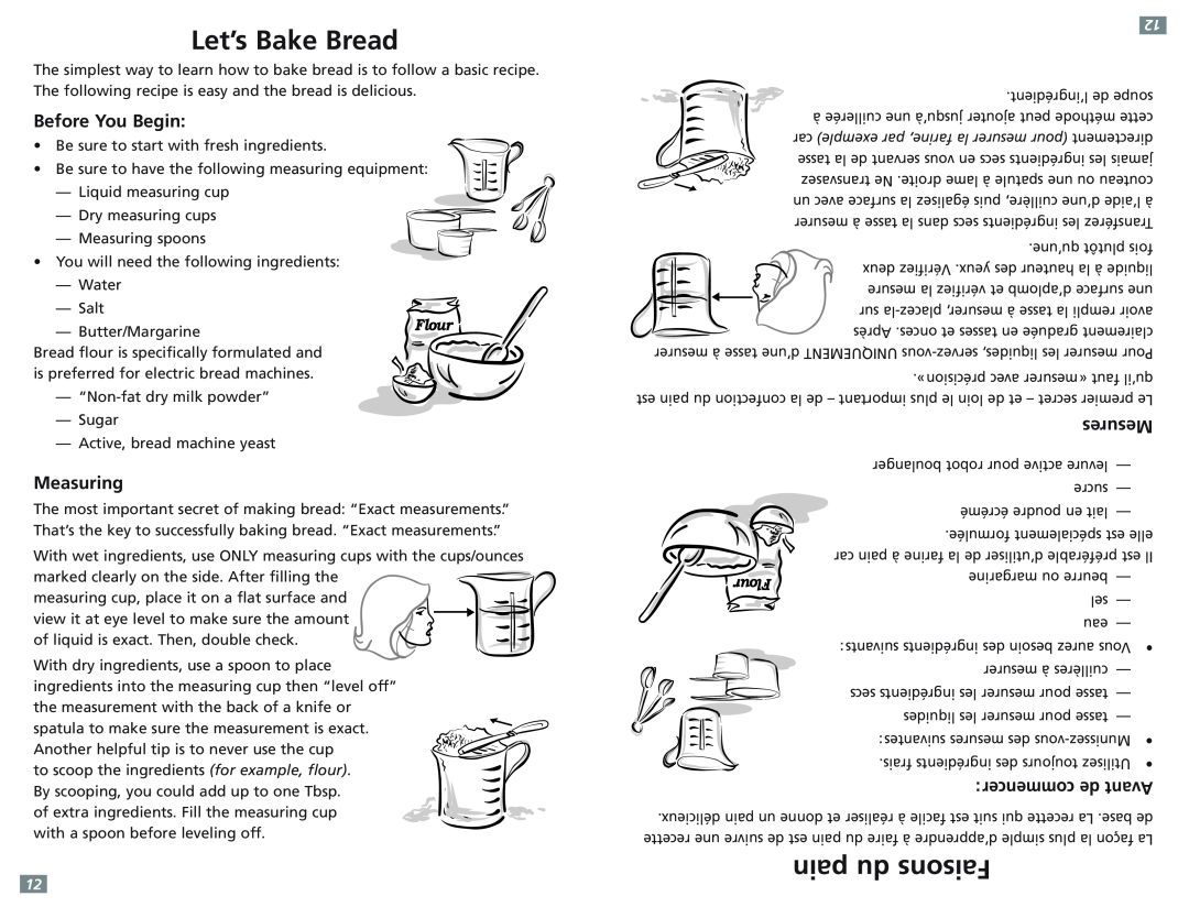 Sunbeam 5891-33 user manual Let’s Bake Bread, pain du Faisons, Before You Begin, Measuring, Mesures, commencer de Avant 