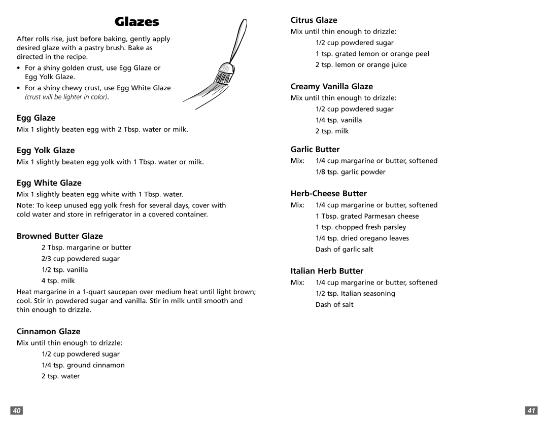 Sunbeam 5891 user manual Glazes 