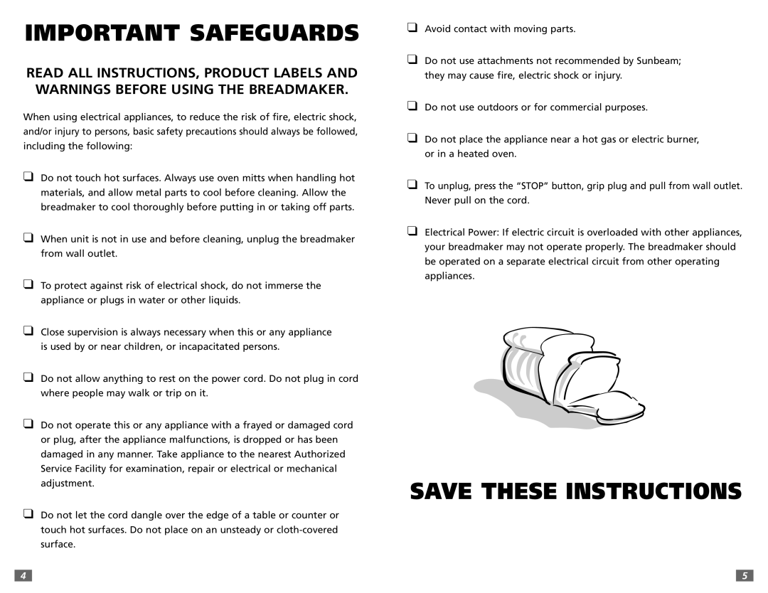 Sunbeam 5891 user manual Important Safeguards 