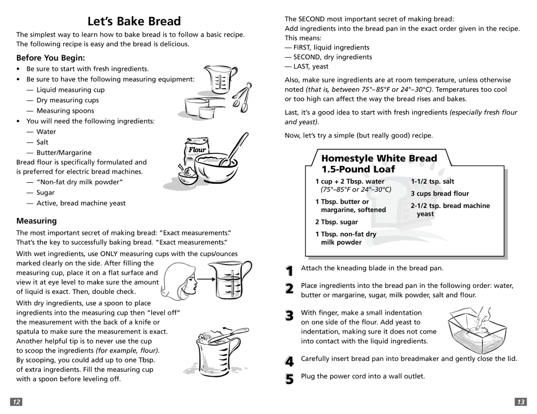 Sunbeam 5891 user manual Let’s Bake Bread, Before You Begin, Measuring 