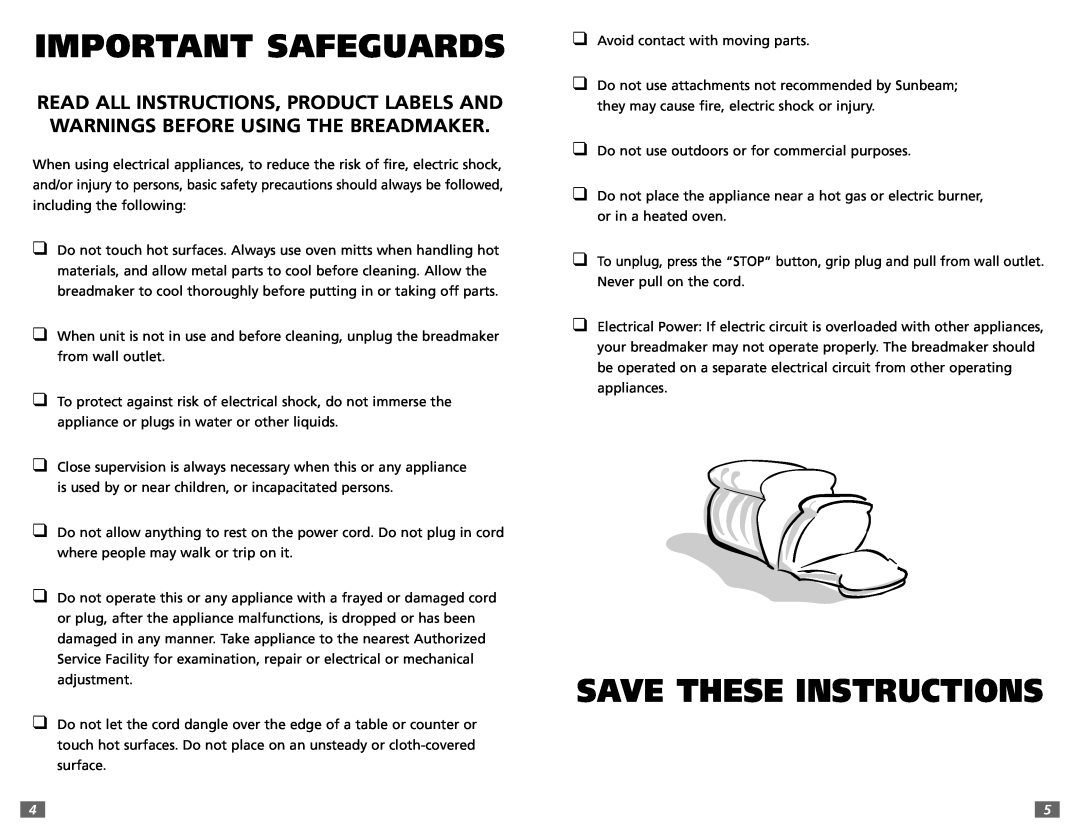 Sunbeam 5891 user manual Save These Instructions, Important Safeguards 
