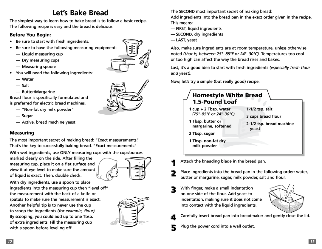 Sunbeam 5891 user manual Let’s Bake Bread, Before You Begin, Measuring 