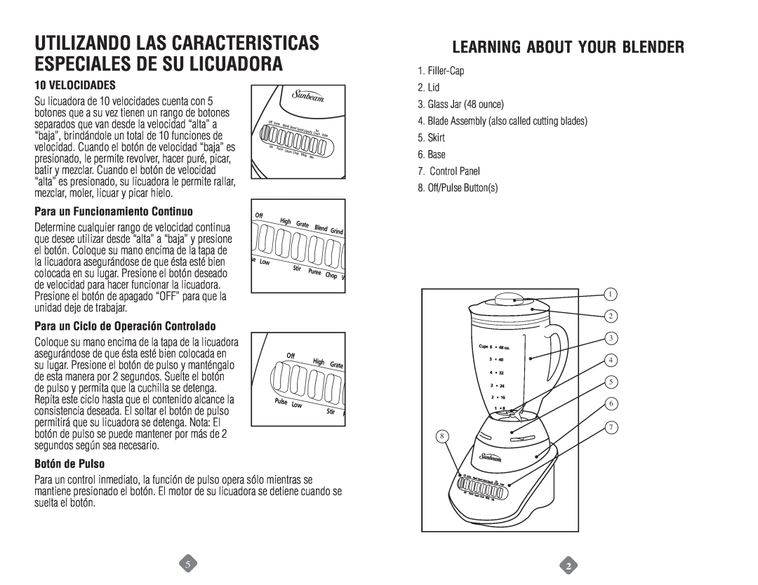 Sunbeam 6091, 6013 Utilizando Las Caracteristicas Especiales De Su Licuadora, learning about your blender, Velocidades 