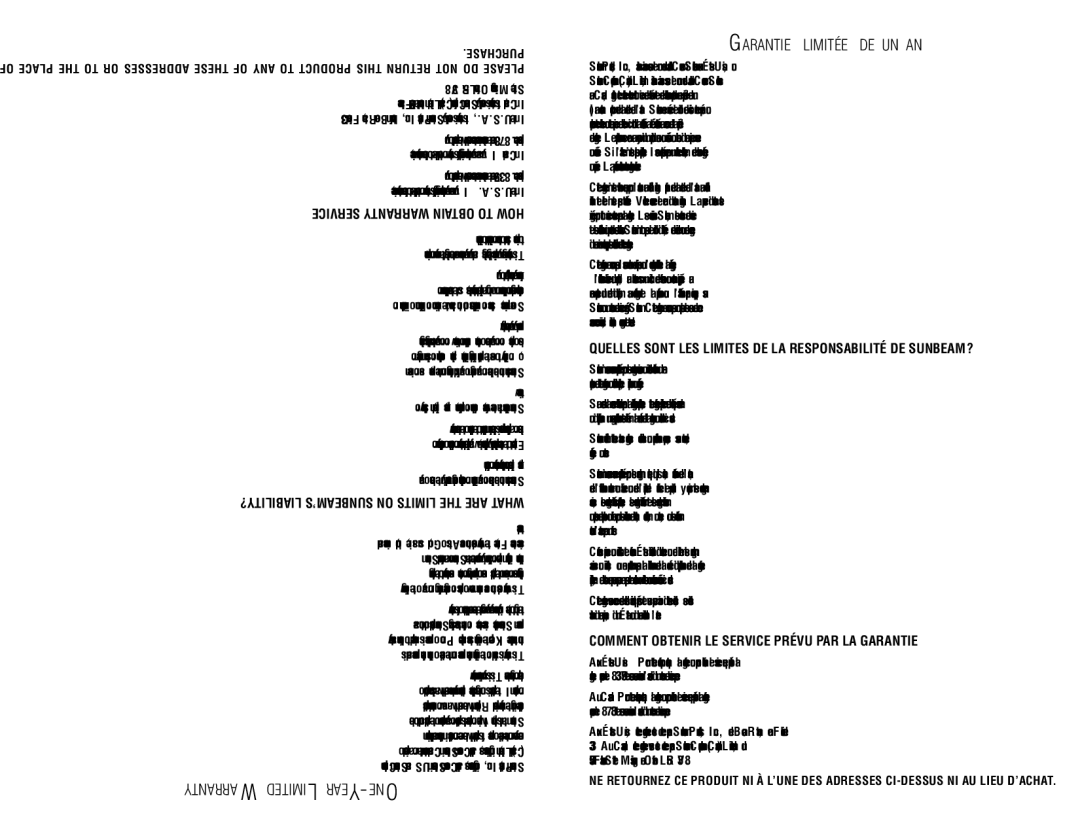 Sunbeam 6107-33 user manual Arrant, Ear Garantie limitée de un an, Otherwise, Tornadoes 