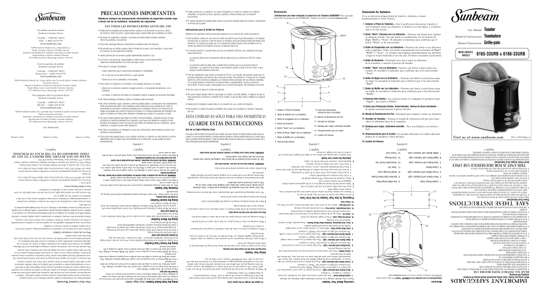 Sunbeam 6165-33, 6166-33 user manual Conociendo Su Tostadora 