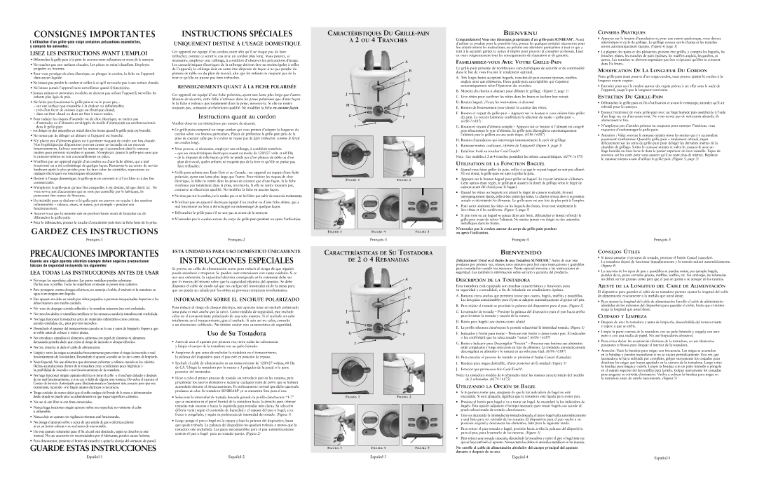 Sunbeam 6174 FAMILIARISEZ-VOUS Avec Votre GRILLE-PAIN, Utilisation DE LA Fonction Baguel, Descripción DE LA Tostadora 