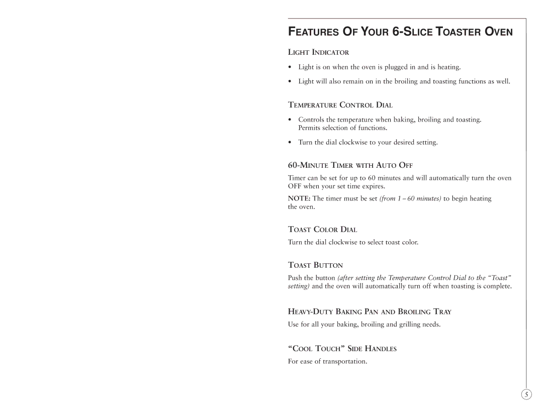 Sunbeam 6191 user manual Features of Your 6-SLICE Toaster Oven 