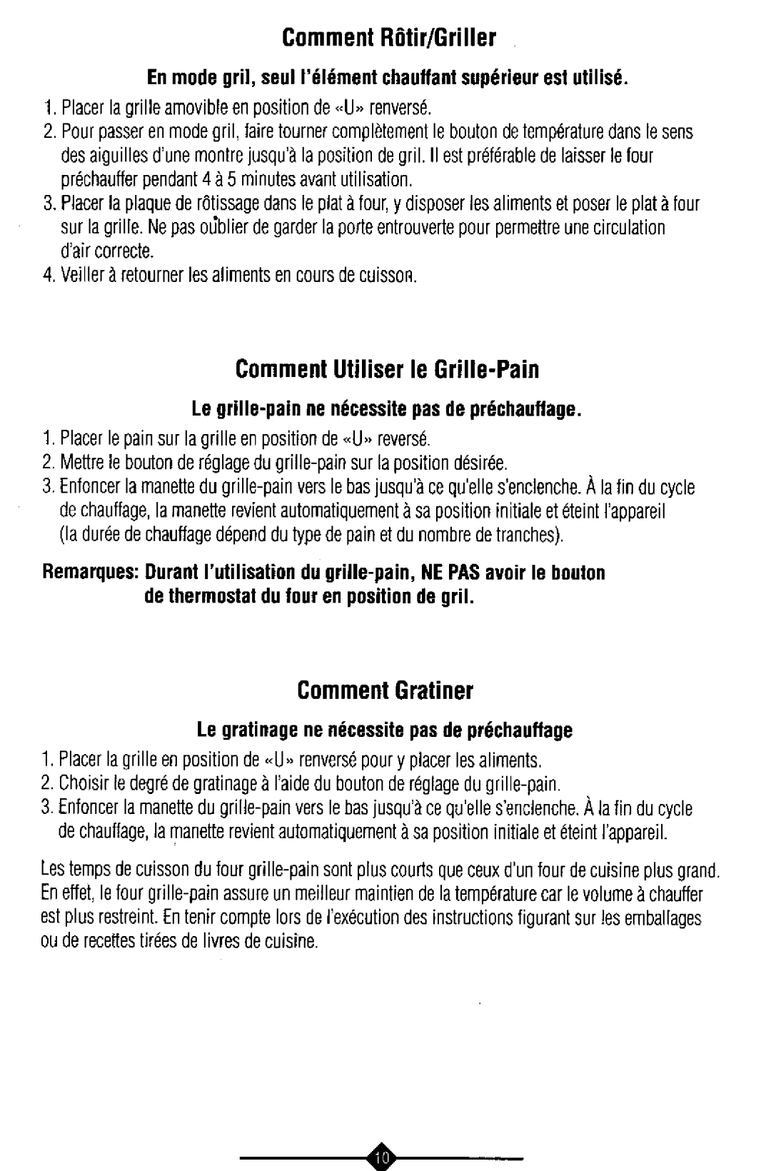 Sunbeam 6203, 6202 instruction manual Comment Rltir/Griller, Comment Miser le Grille-Pain, Comment Gratiner 